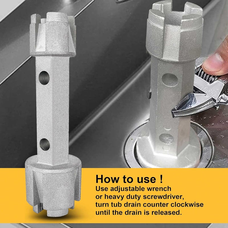 Hanpex Tub Drain Remover Wrench - Dual Ended for Bath & Shower Drains, Closet Spuds - Heavy Duty Aluminum - Image 5